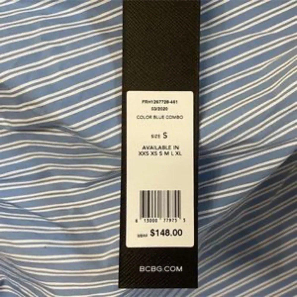 BCBGMaxAzria Blue Striped Ruched Poplin Top Size Small - Picture 12 of 15